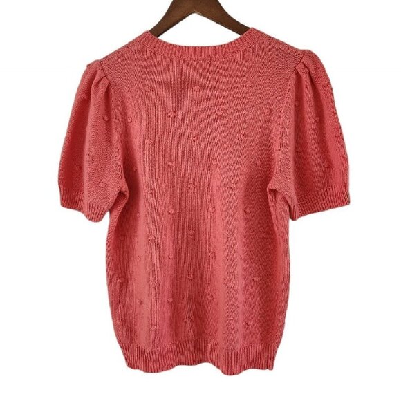 Chelsea & Theodore Womens Size L Coral Peach Pommed Sweater Puffed Sleeve New - Picture 5 of 6
